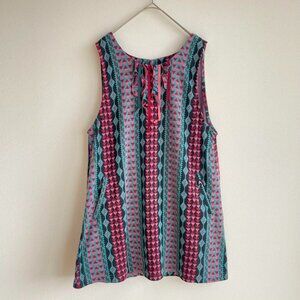 Atsuko Matano Sleeveless Tunic Dress All-over Print Wood Button Knit